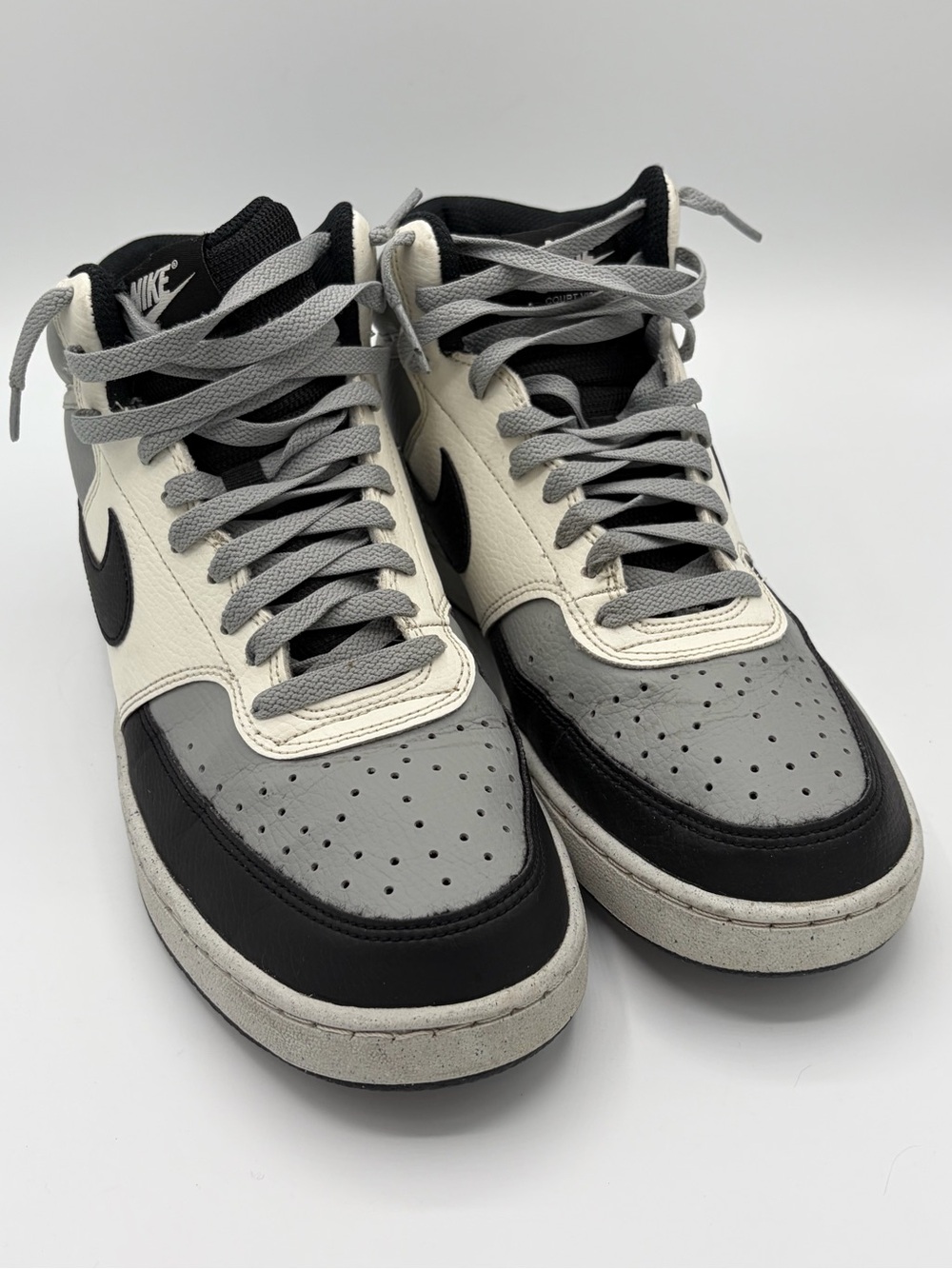 Nike Men’s Court top Vision Mid-Top Sneakers in Black, Gray & White